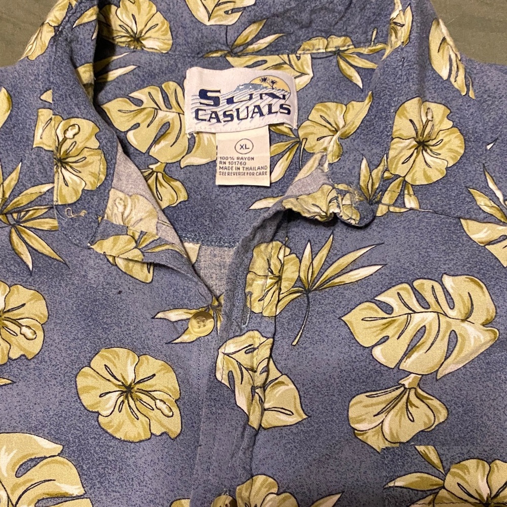Men's Blue & light gray Floral Short-Sleeve Shirt button down XL